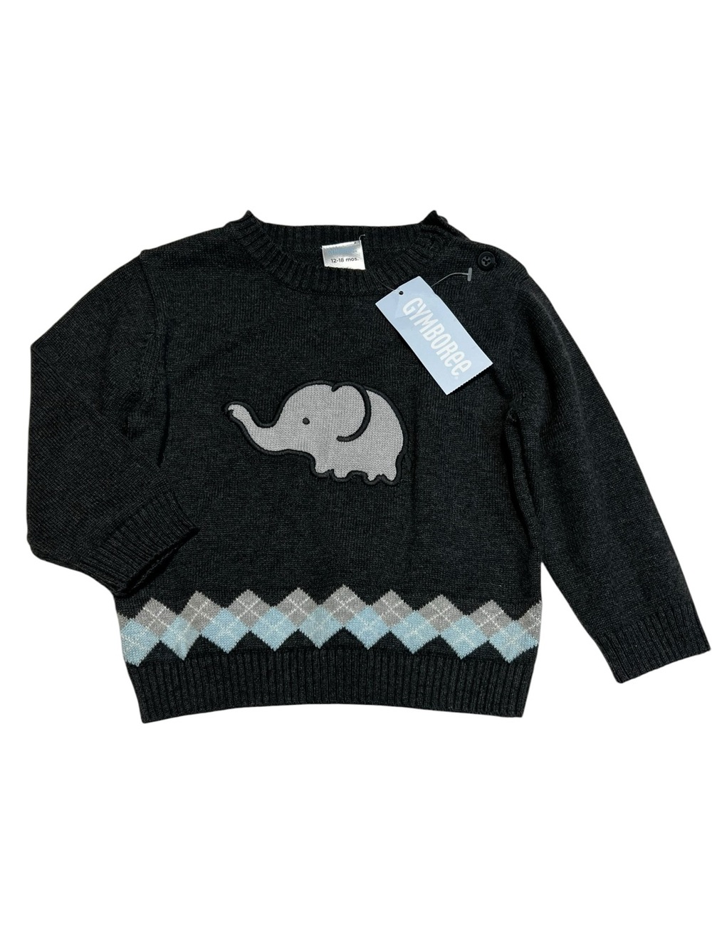 Gymboree‎ baby’s 12-18M Elephant Charcoal Knit Crewneck Sweater